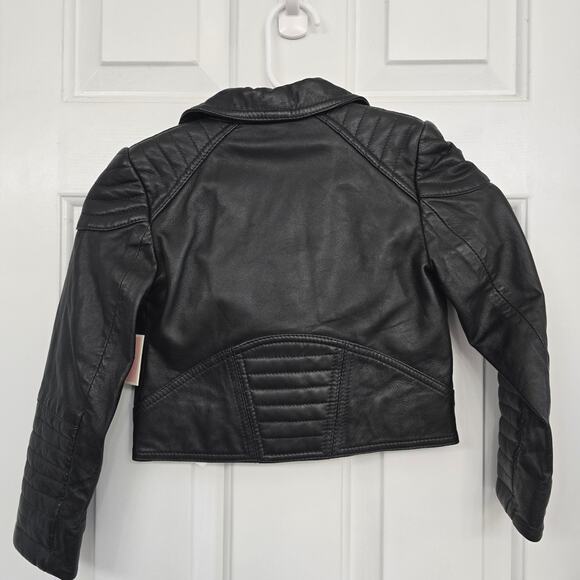 Juicy Couture Lamb Leather Motorcycle Jacket Girls 4/5 Black Biker Y2K Winter - Picture 4 of 10